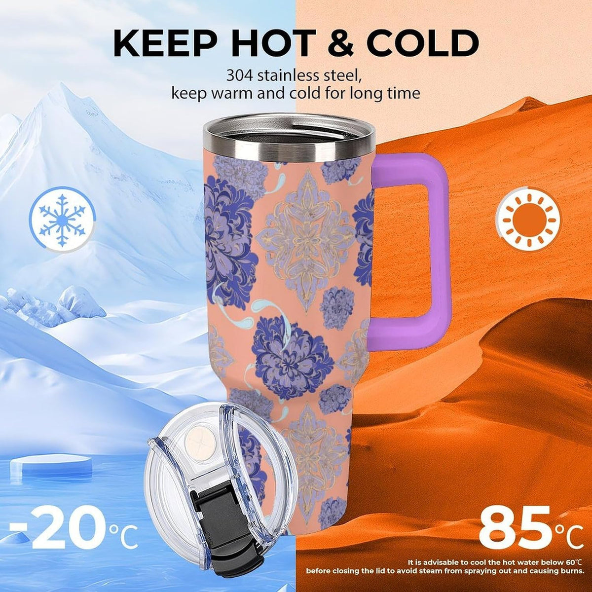 Leakproof Tumbler Vacuum Sealed Car Holder Friendly For Travel Simple Minimalist White Poppy Flower Pattern Coffee Mug Light Rose Red-style-27 - Colors E
