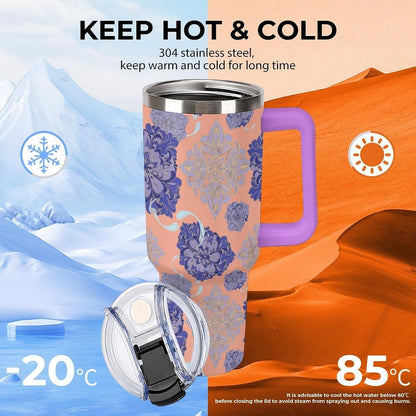 Leakproof Tumbler Vacuum Sealed Car Holder Friendly For Travel Simple Minimalist White Poppy Flower Pattern Coffee Mug Light Rose Red-style-27 - Colors E