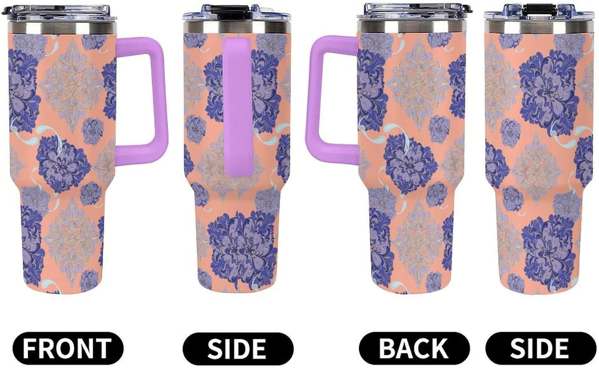 Leakproof Tumbler Vacuum Sealed Car Holder Friendly For Travel Simple Minimalist White Poppy Flower Pattern Coffee Mug Light Rose Red-style-27 - Colors E