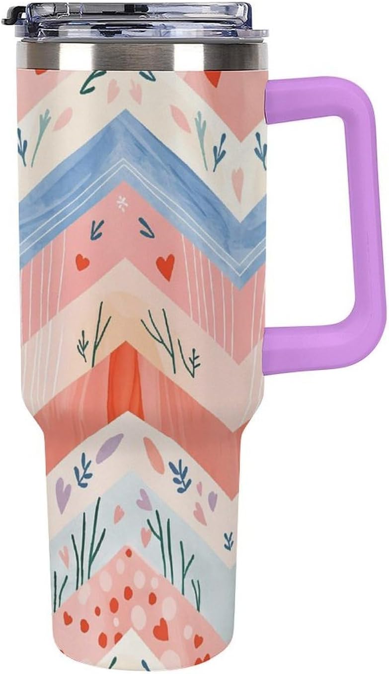 Leakproof Tumbler Vacuum Sealed Car Holder Friendly For Travel Simple Minimalist White Poppy Flower Pattern Coffee Mug Light Rose Red-style-27 - Colors E