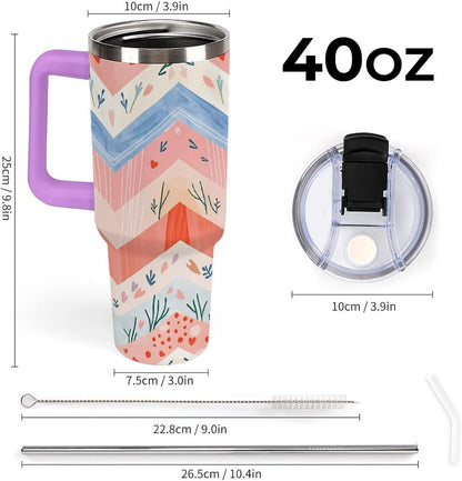 Leakproof Tumbler Vacuum Sealed Car Holder Friendly For Travel Simple Minimalist White Poppy Flower Pattern Coffee Mug Light Rose Red-style-27 - Colors E