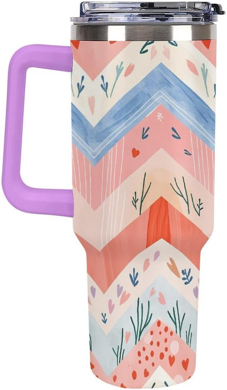 Leakproof Tumbler Vacuum Sealed Car Holder Friendly For Travel Simple Minimalist White Poppy Flower Pattern Coffee Mug Light Rose Red-style-27 - Colors E