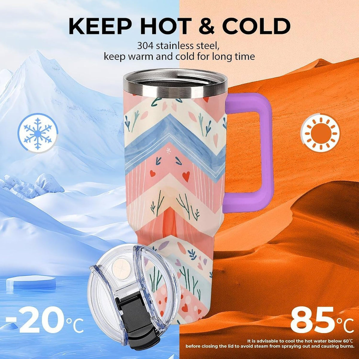 Leakproof Tumbler Vacuum Sealed Car Holder Friendly For Travel Simple Minimalist White Poppy Flower Pattern Coffee Mug Light Rose Red-style-27 - Colors E