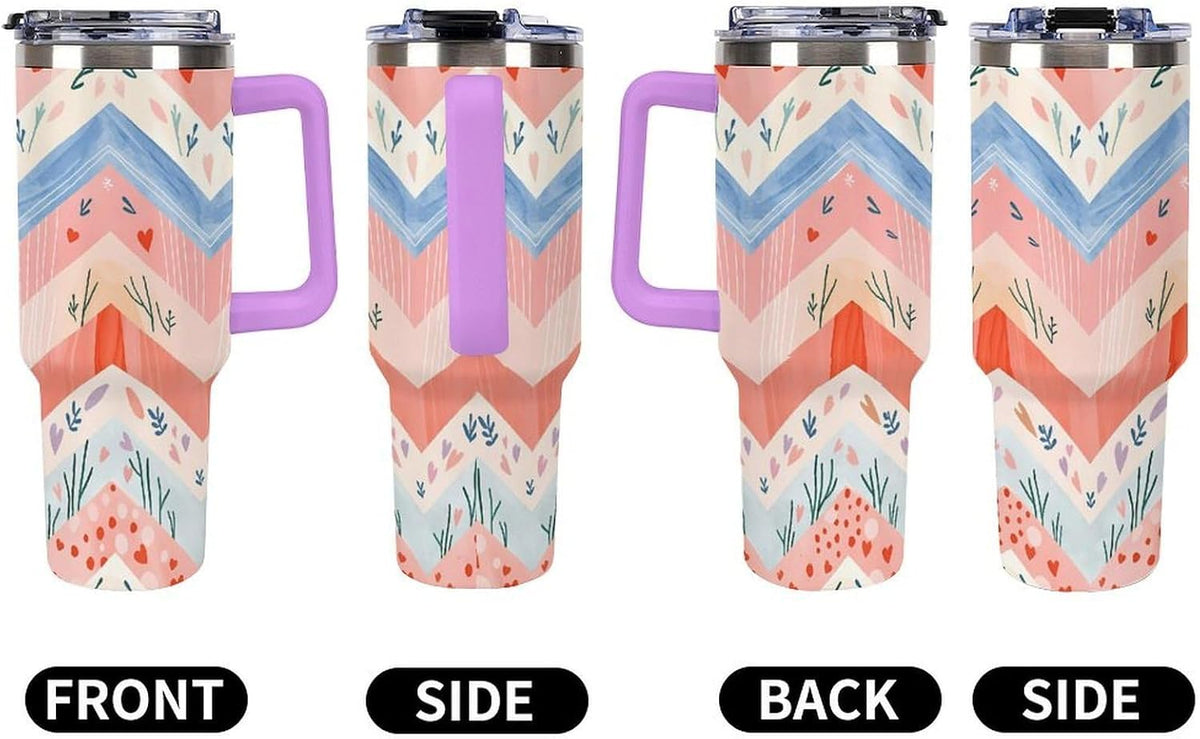 Leakproof Tumbler Vacuum Sealed Car Holder Friendly For Travel Simple Minimalist White Poppy Flower Pattern Coffee Mug Light Rose Red-style-27 - Colors E