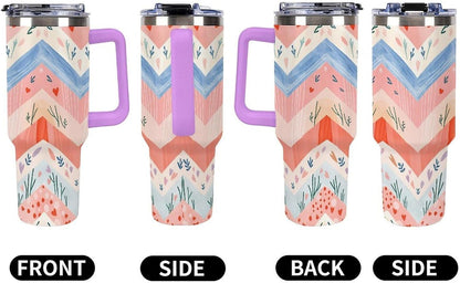 Leakproof Tumbler Vacuum Sealed Car Holder Friendly For Travel Simple Minimalist White Poppy Flower Pattern Coffee Mug Light Rose Red-style-27 - Colors E