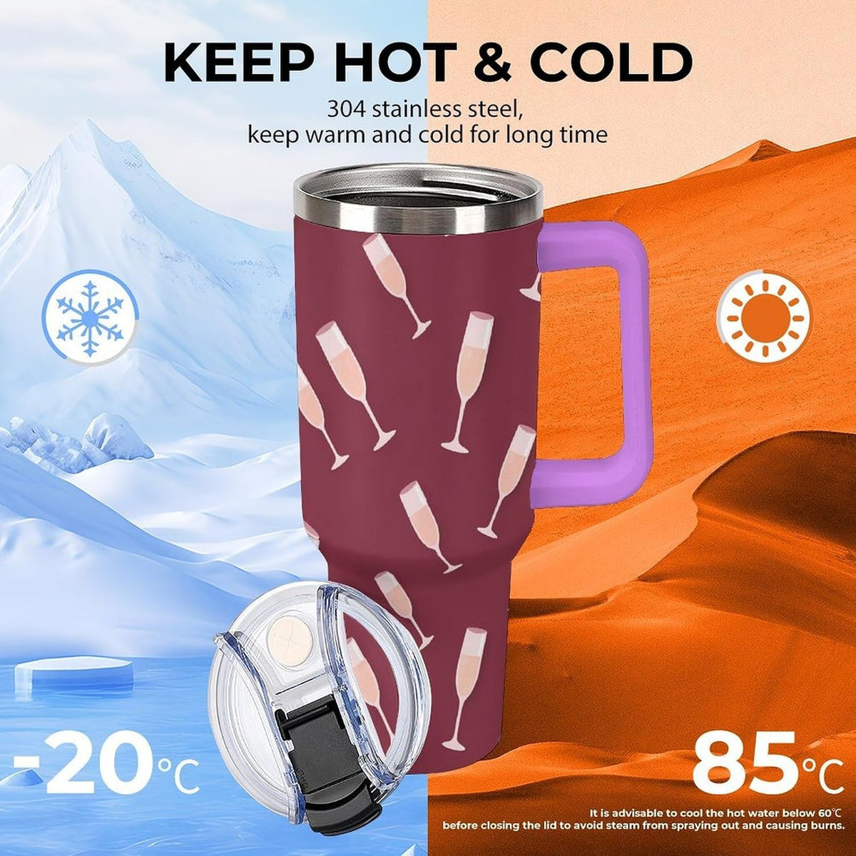 Leakproof Tumbler Vacuum Sealed Car Holder Friendly For Travel Simple Minimalist White Poppy Flower Pattern Coffee Mug Light Rose Red-style-27 - Colors E