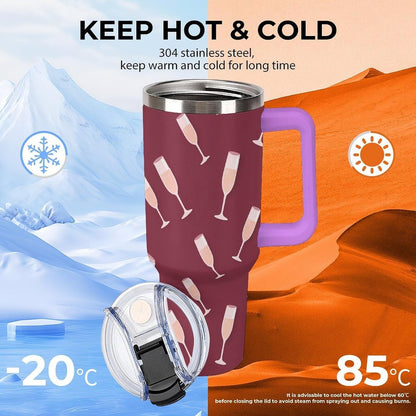 Leakproof Tumbler Vacuum Sealed Car Holder Friendly For Travel Simple Minimalist White Poppy Flower Pattern Coffee Mug Light Rose Red-style-27 - Colors E