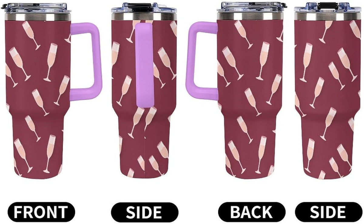 Leakproof Tumbler Vacuum Sealed Car Holder Friendly For Travel Simple Minimalist White Poppy Flower Pattern Coffee Mug Light Rose Red-style-27 - Colors E