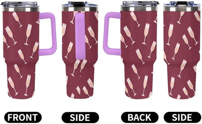 Leakproof Tumbler Vacuum Sealed Car Holder Friendly For Travel Simple Minimalist White Poppy Flower Pattern Coffee Mug Light Rose Red-style-27 - Colors E