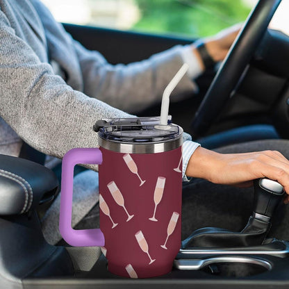 Leakproof Tumbler Vacuum Sealed Car Holder Friendly For Travel Simple Minimalist White Poppy Flower Pattern Coffee Mug Light Rose Red-style-27 - Colors E