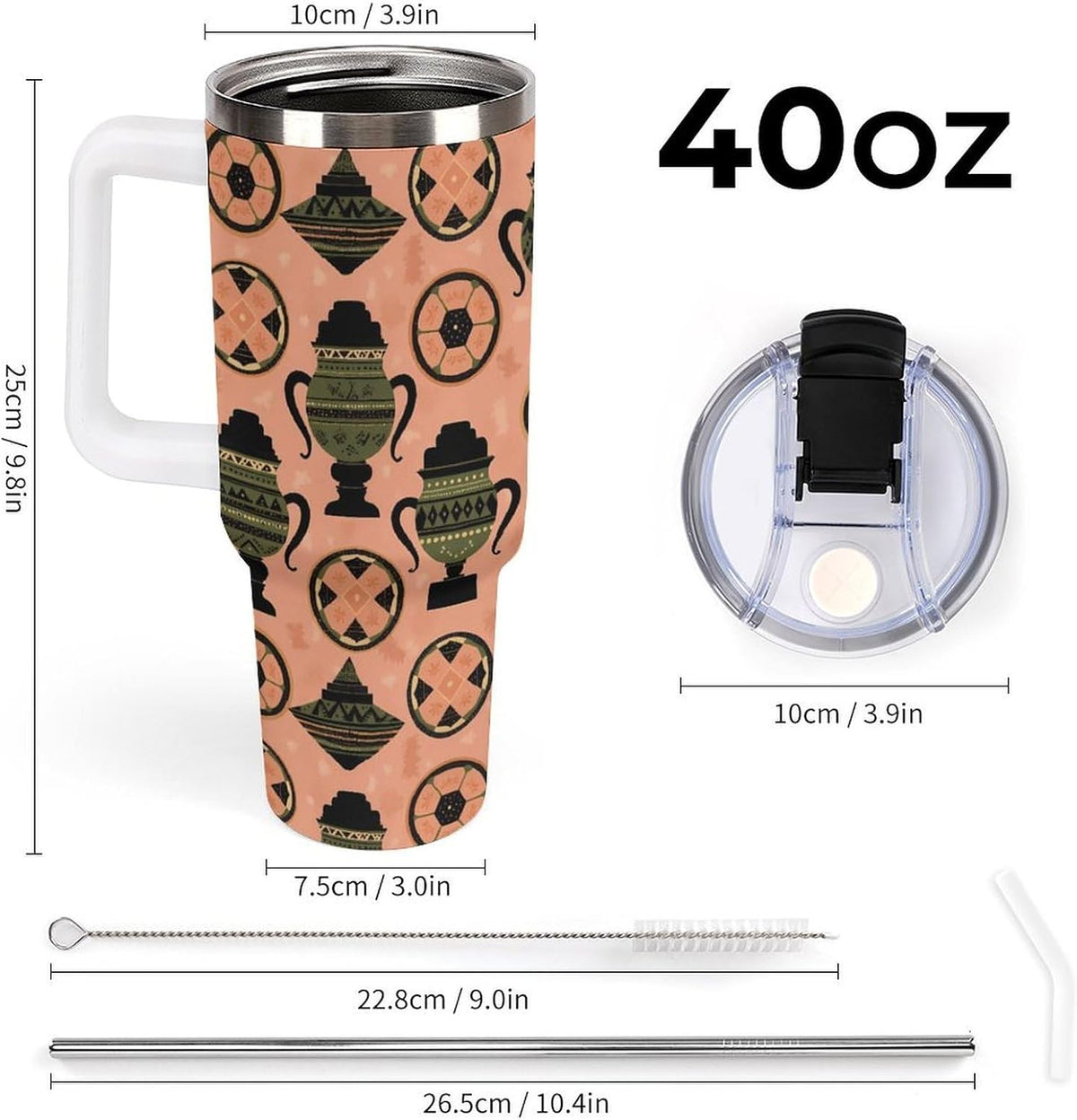 Leakproof Tumbler Vacuum Sealed Car Holder Friendly For Travel Simple Minimalist White Poppy Flower Pattern Coffee Mug Light Rose Red-style-27 - Colors E