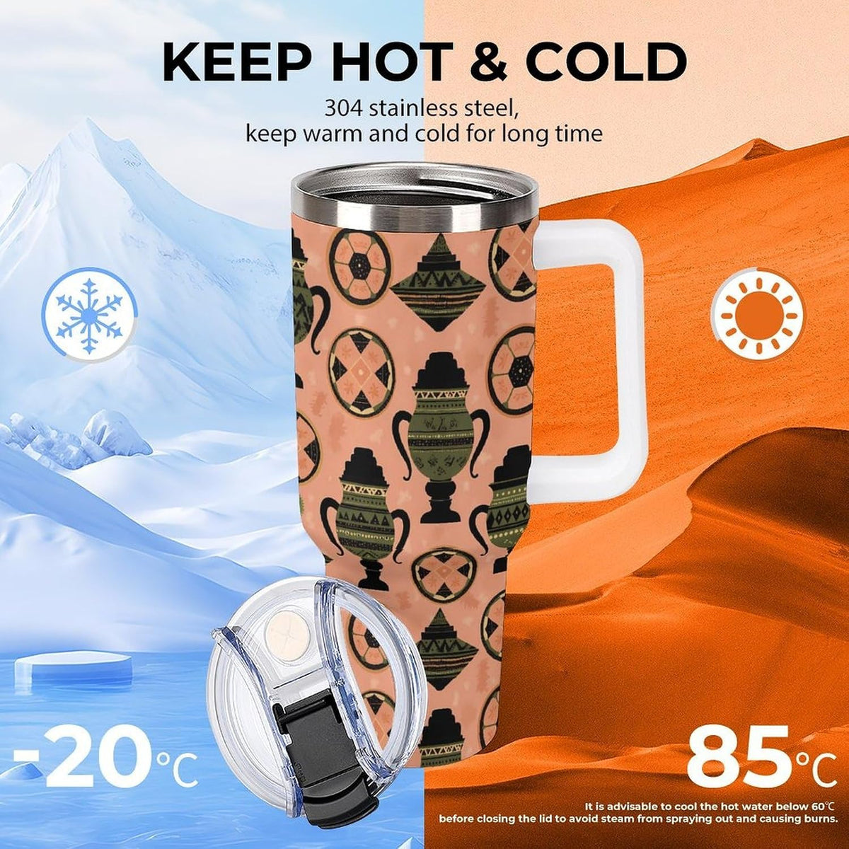 Leakproof Tumbler Vacuum Sealed Car Holder Friendly For Travel Simple Minimalist White Poppy Flower Pattern Coffee Mug Light Rose Red-style-27 - Colors E