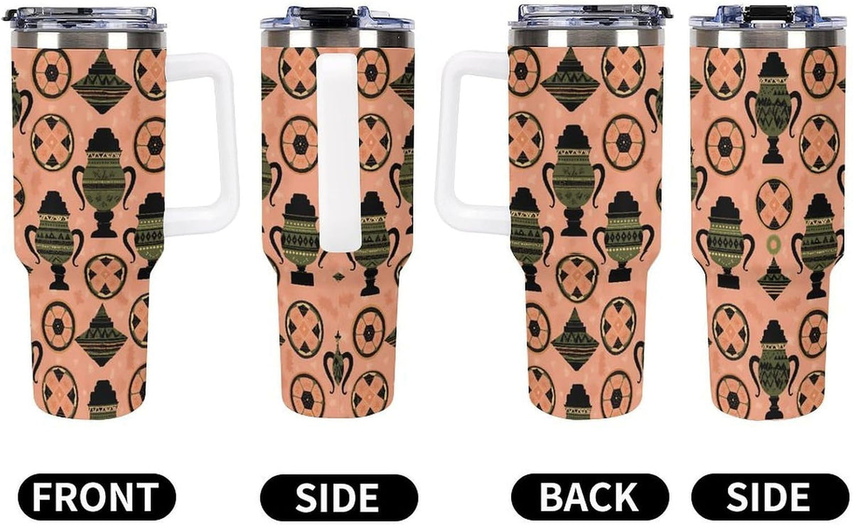 Leakproof Tumbler Vacuum Sealed Car Holder Friendly For Travel Simple Minimalist White Poppy Flower Pattern Coffee Mug Light Rose Red-style-27 - Colors E