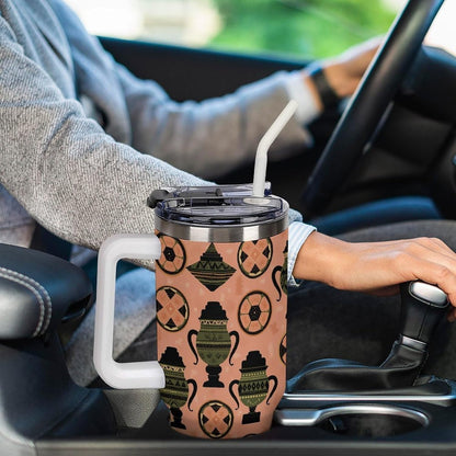 Leakproof Tumbler Vacuum Sealed Car Holder Friendly For Travel Simple Minimalist White Poppy Flower Pattern Coffee Mug Light Rose Red-style-27 - Colors E