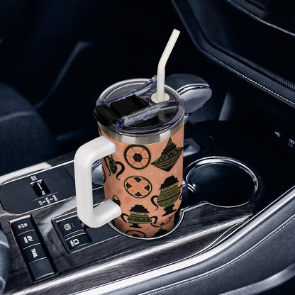 Leakproof Tumbler Vacuum Sealed Car Holder Friendly For Travel Simple Minimalist White Poppy Flower Pattern Coffee Mug Light Rose Red-style-27 - Colors E