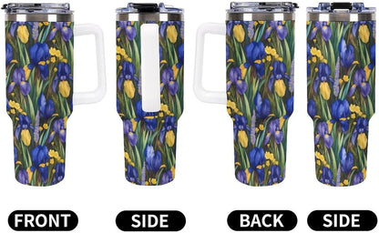 Leakproof Tumbler Vacuum Sealed Car Holder Friendly For Travel Simple Minimalist White Poppy Flower Pattern Coffee Mug Light Rose Red-style-27 - Colors E