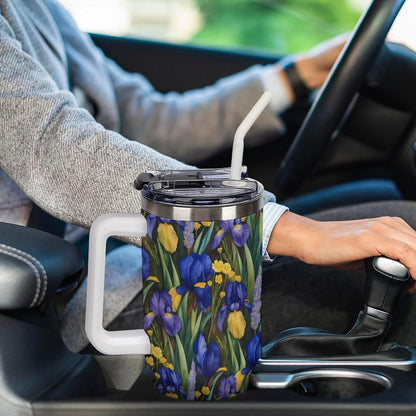 Leakproof Tumbler Vacuum Sealed Car Holder Friendly For Travel Simple Minimalist White Poppy Flower Pattern Coffee Mug Light Rose Red-style-27 - Colors E