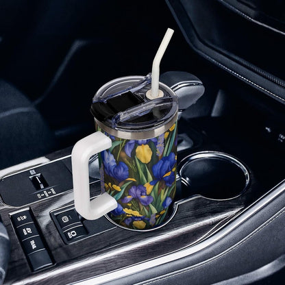 Leakproof Tumbler Vacuum Sealed Car Holder Friendly For Travel Simple Minimalist White Poppy Flower Pattern Coffee Mug Light Rose Red-style-27 - Colors E