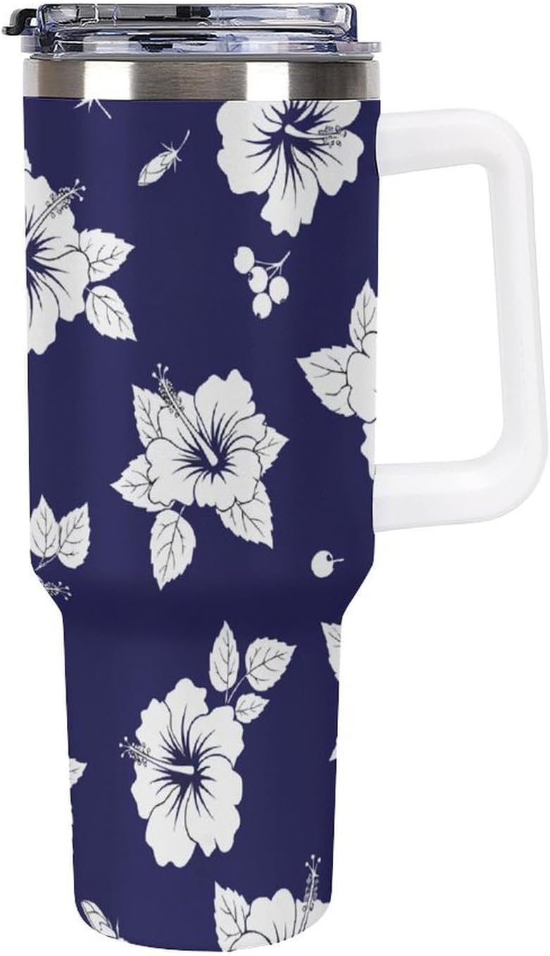 Leakproof Tumbler Vacuum Sealed Car Holder Friendly For Travel Simple Minimalist White Poppy Flower Pattern Coffee Mug Light Rose Red-style-27 - Colors E