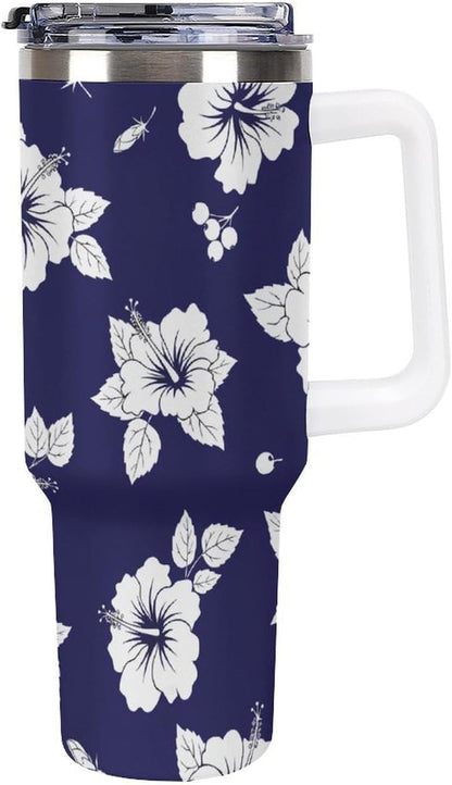 Leakproof Tumbler Vacuum Sealed Car Holder Friendly For Travel Simple Minimalist White Poppy Flower Pattern Coffee Mug Light Rose Red-style-27 - Colors E