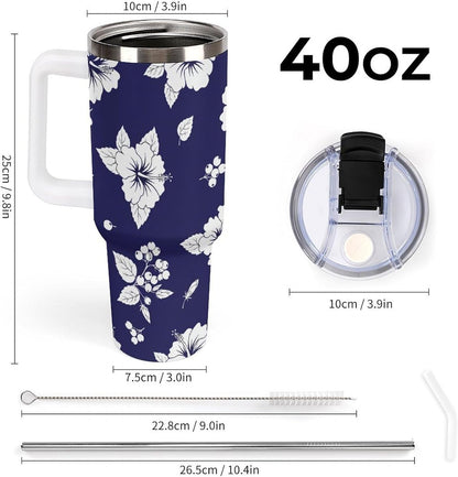 Leakproof Tumbler Vacuum Sealed Car Holder Friendly For Travel Simple Minimalist White Poppy Flower Pattern Coffee Mug Light Rose Red-style-27 - Colors E