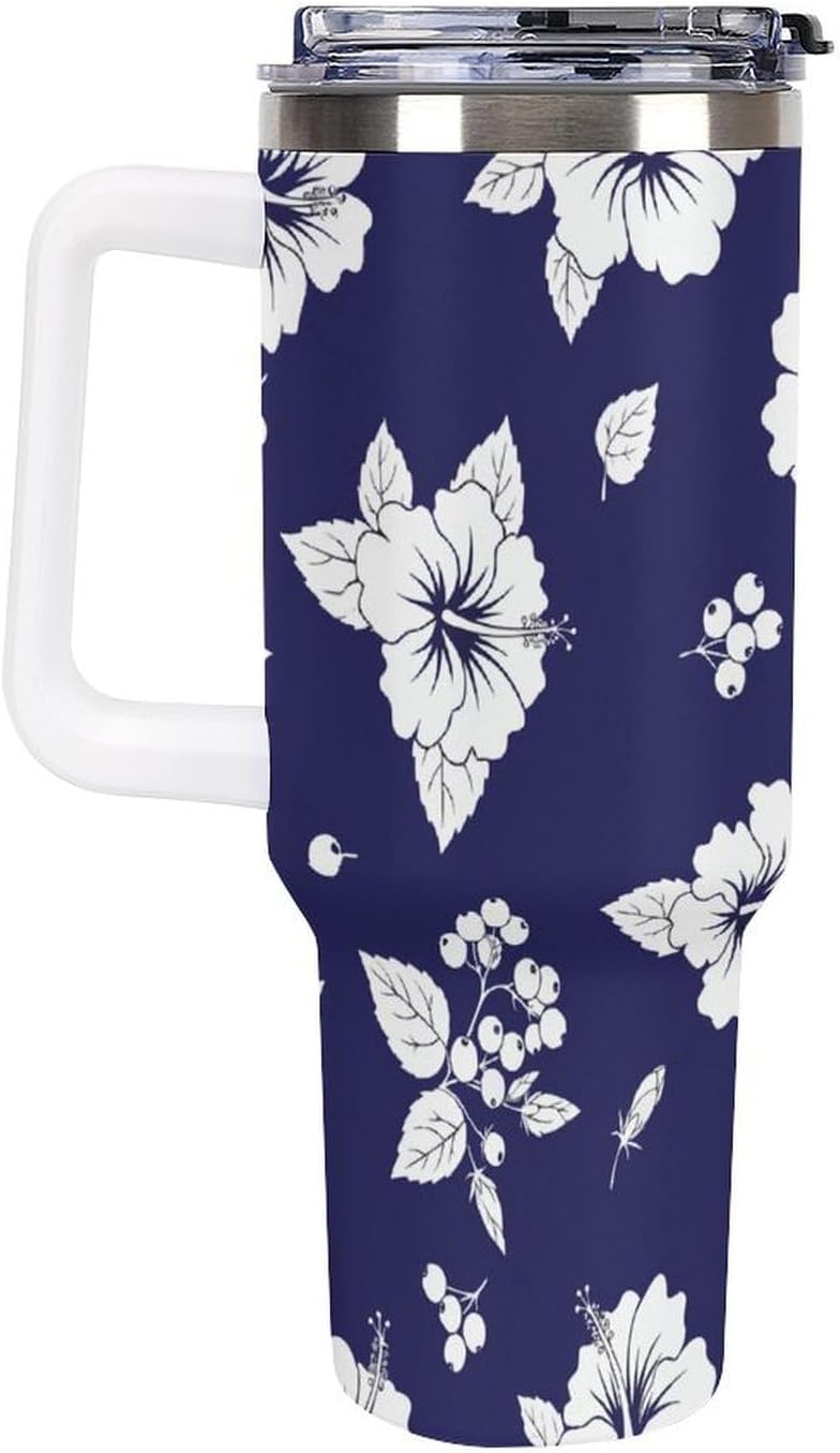 Leakproof Tumbler Vacuum Sealed Car Holder Friendly For Travel Simple Minimalist White Poppy Flower Pattern Coffee Mug Light Rose Red-style-27 - Colors E