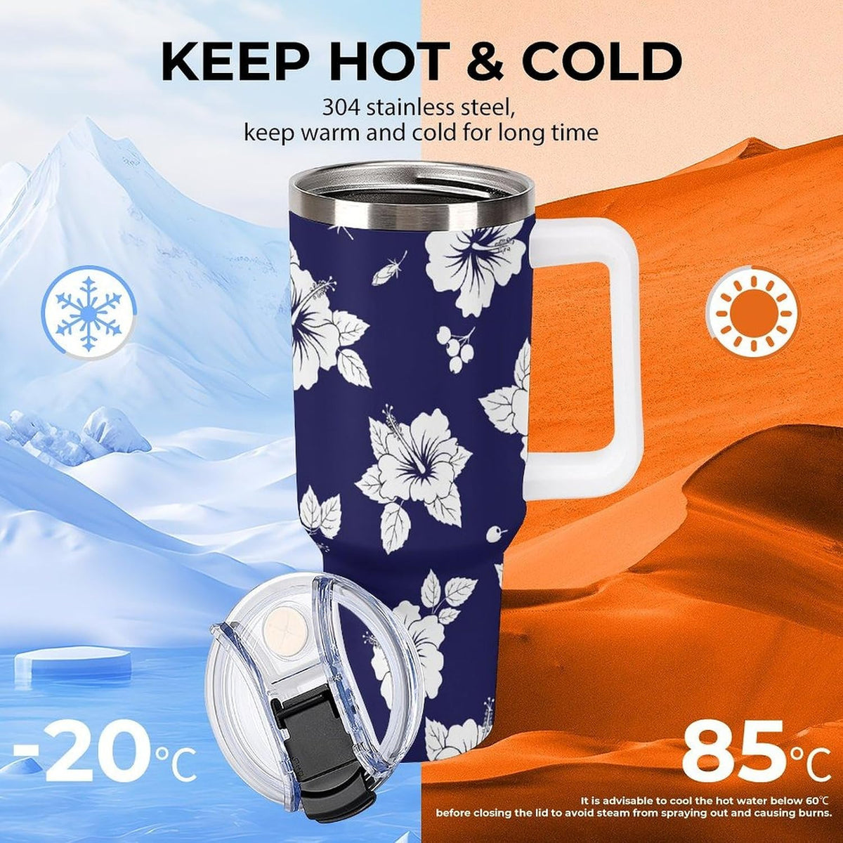 Leakproof Tumbler Vacuum Sealed Car Holder Friendly For Travel Simple Minimalist White Poppy Flower Pattern Coffee Mug Light Rose Red-style-27 - Colors E