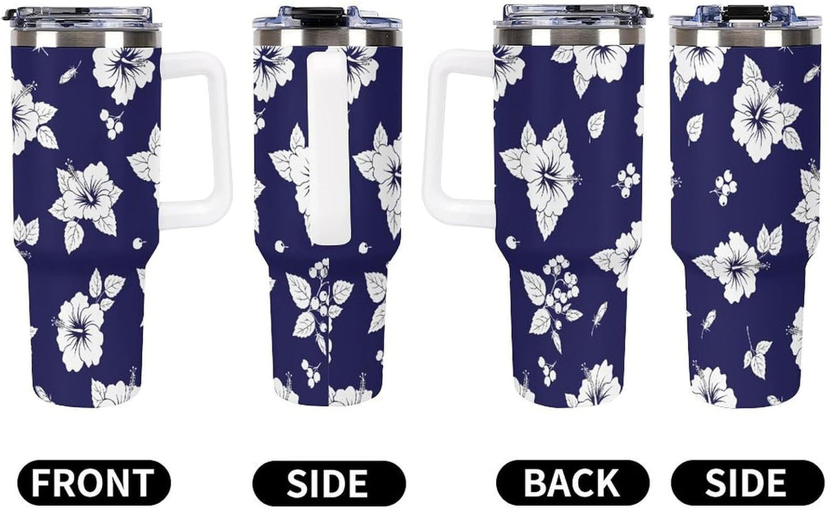 Leakproof Tumbler Vacuum Sealed Car Holder Friendly For Travel Simple Minimalist White Poppy Flower Pattern Coffee Mug Light Rose Red-style-27 - Colors E