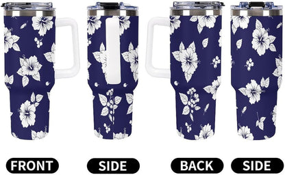 Leakproof Tumbler Vacuum Sealed Car Holder Friendly For Travel Simple Minimalist White Poppy Flower Pattern Coffee Mug Light Rose Red-style-27 - Colors E