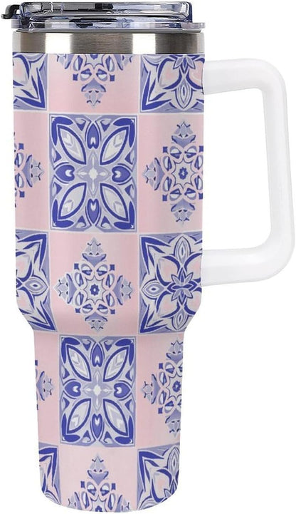 Leakproof Tumbler Vacuum Sealed Car Holder Friendly For Travel Simple Minimalist White Poppy Flower Pattern Coffee Mug Light Rose Red-style-27 - Colors E