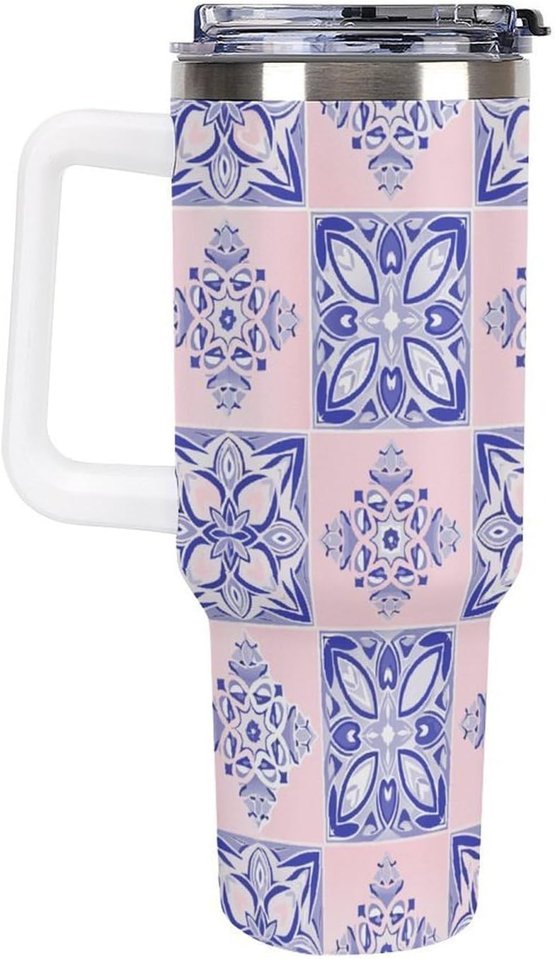 Leakproof Tumbler Vacuum Sealed Car Holder Friendly For Travel Simple Minimalist White Poppy Flower Pattern Coffee Mug Light Rose Red-style-27 - Colors E
