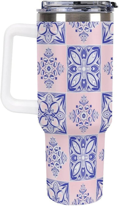 Leakproof Tumbler Vacuum Sealed Car Holder Friendly For Travel Simple Minimalist White Poppy Flower Pattern Coffee Mug Light Rose Red-style-27 - Colors E