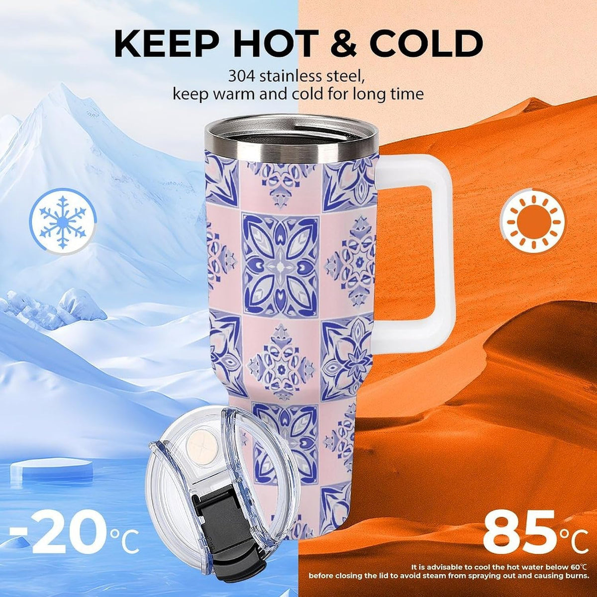 Leakproof Tumbler Vacuum Sealed Car Holder Friendly For Travel Simple Minimalist White Poppy Flower Pattern Coffee Mug Light Rose Red-style-27 - Colors E
