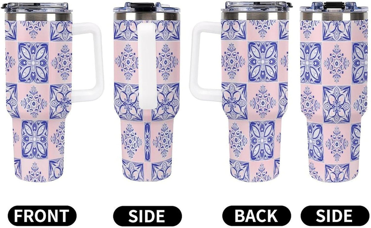 Leakproof Tumbler Vacuum Sealed Car Holder Friendly For Travel Simple Minimalist White Poppy Flower Pattern Coffee Mug Light Rose Red-style-27 - Colors E