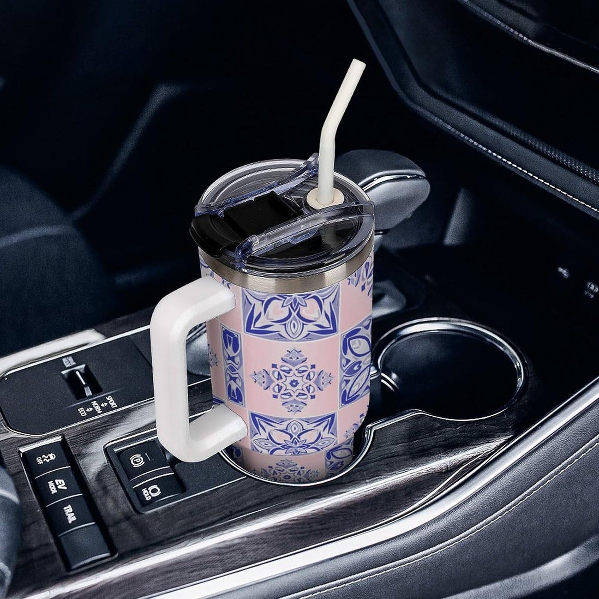 Leakproof Tumbler Vacuum Sealed Car Holder Friendly For Travel Simple Minimalist White Poppy Flower Pattern Coffee Mug Light Rose Red-style-27 - Colors E