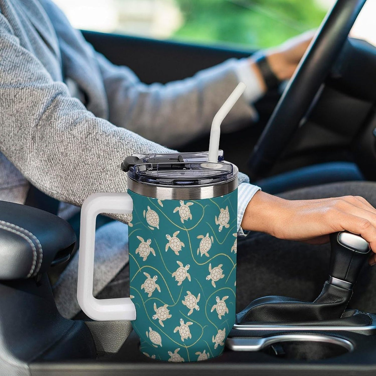 Leakproof Tumbler Vacuum Sealed Car Holder Friendly For Travel Simple Minimalist White Poppy Flower Pattern Coffee Mug Light Rose Red-style-27 - Colors E