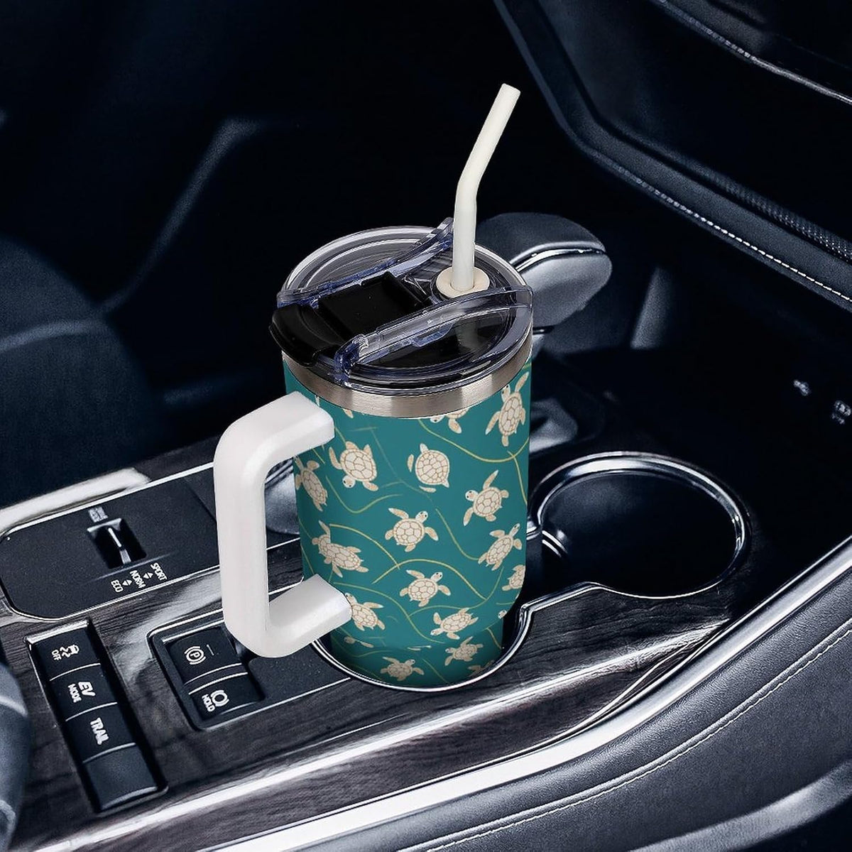 Leakproof Tumbler Vacuum Sealed Car Holder Friendly For Travel Simple Minimalist White Poppy Flower Pattern Coffee Mug Light Rose Red-style-27 - Colors E