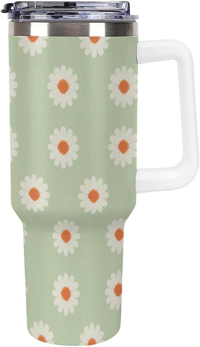 Leakproof Tumbler Vacuum Sealed Car Holder Friendly For Travel Simple Minimalist White Poppy Flower Pattern Coffee Mug Light Rose Red-style-27 - Colors E