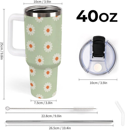 Leakproof Tumbler Vacuum Sealed Car Holder Friendly For Travel Simple Minimalist White Poppy Flower Pattern Coffee Mug Light Rose Red-style-27 - Colors E