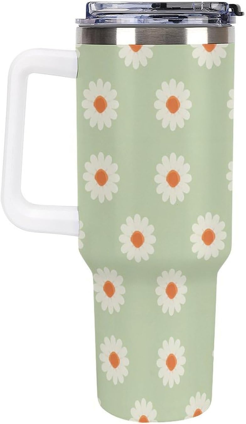 Leakproof Tumbler Vacuum Sealed Car Holder Friendly For Travel Simple Minimalist White Poppy Flower Pattern Coffee Mug Light Rose Red-style-27 - Colors E