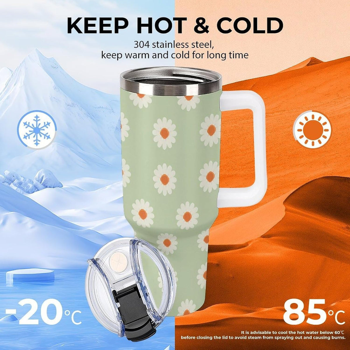 Leakproof Tumbler Vacuum Sealed Car Holder Friendly For Travel Simple Minimalist White Poppy Flower Pattern Coffee Mug Light Rose Red-style-27 - Colors E