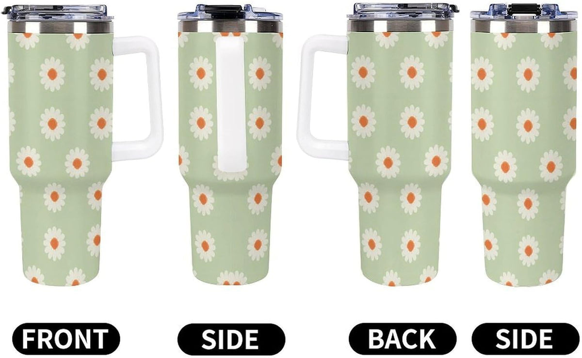 Leakproof Tumbler Vacuum Sealed Car Holder Friendly For Travel Simple Minimalist White Poppy Flower Pattern Coffee Mug Light Rose Red-style-27 - Colors E