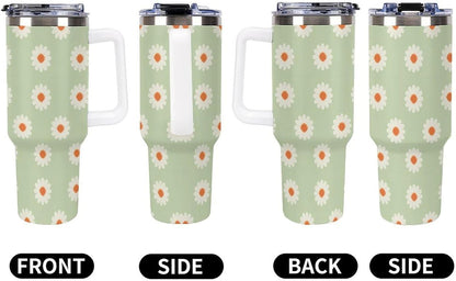 Leakproof Tumbler Vacuum Sealed Car Holder Friendly For Travel Simple Minimalist White Poppy Flower Pattern Coffee Mug Light Rose Red-style-27 - Colors E