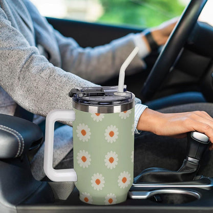 Leakproof Tumbler Vacuum Sealed Car Holder Friendly For Travel Simple Minimalist White Poppy Flower Pattern Coffee Mug Light Rose Red-style-27 - Colors E