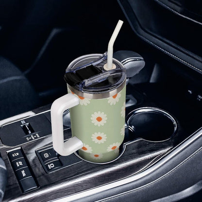Leakproof Tumbler Vacuum Sealed Car Holder Friendly For Travel Simple Minimalist White Poppy Flower Pattern Coffee Mug Light Rose Red-style-27 - Colors E
