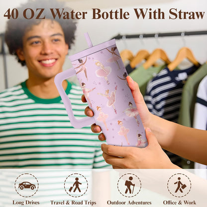Elephant Tumbler 40oz with Handle and Straw - Funny White Elephant Gifts for Women Men, Office Christmas Gift for Coworkers, Insulated Travel Mug, Cute Elephant Cup