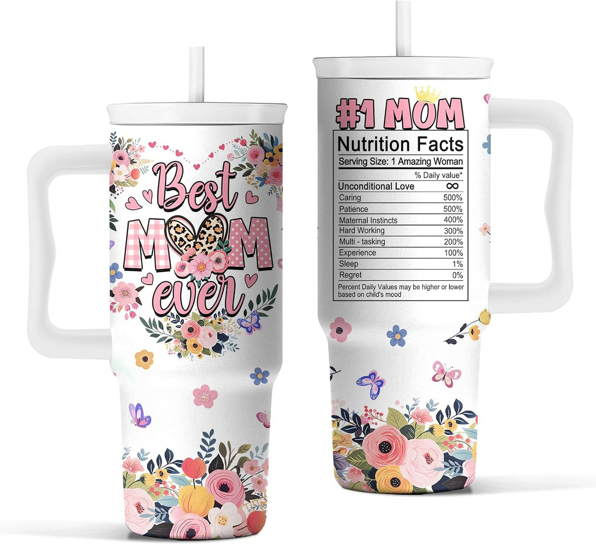 Elephant Tumbler 40oz with Handle and Straw - Funny White Elephant Gifts for Women Men, Office Christmas Gift for Coworkers, Insulated Travel Mug, Cute Elephant Cup
