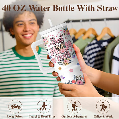 Elephant Tumbler 40oz with Handle and Straw - Funny White Elephant Gifts for Women Men, Office Christmas Gift for Coworkers, Insulated Travel Mug, Cute Elephant Cup