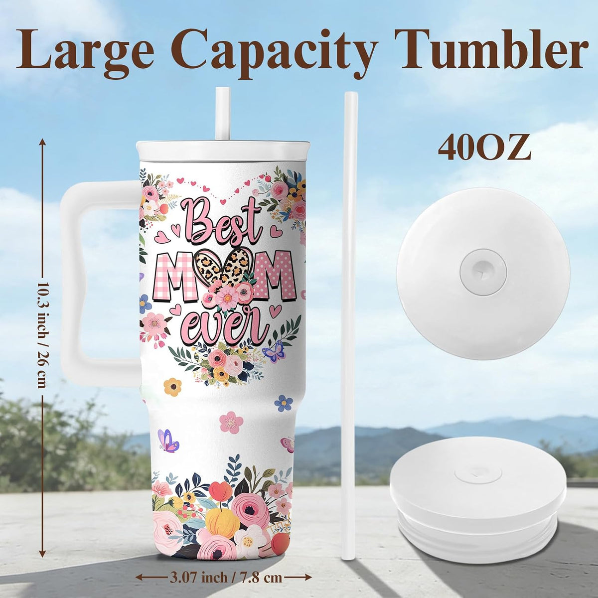 Elephant Tumbler 40oz with Handle and Straw - Funny White Elephant Gifts for Women Men, Office Christmas Gift for Coworkers, Insulated Travel Mug, Cute Elephant Cup
