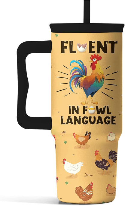 Elephant Tumbler 40oz with Handle and Straw - Funny White Elephant Gifts for Women Men, Office Christmas Gift for Coworkers, Insulated Travel Mug, Cute Elephant Cup